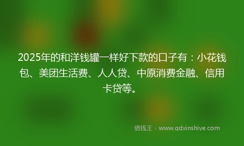 2025年的和洋钱罐一样好下款的口子有：小花钱包、美团生活费、人人贷、中原消费金融、信用卡贷等。