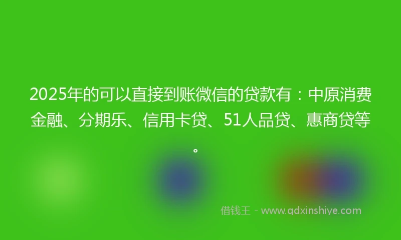 2025年的可以直接到账微信的贷款有：中原消费金融、分期乐、信用卡贷、51人品贷、惠商贷等。