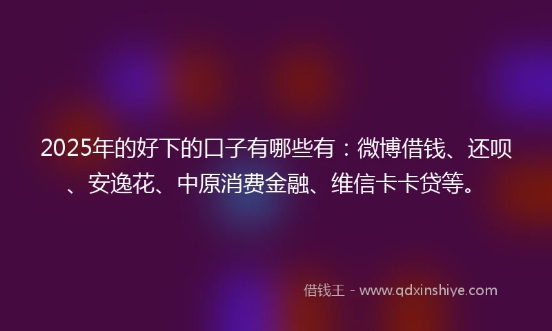 2025年的好下的口子有哪些有：微博借钱、还呗、安逸花、中原消费金融、维信卡卡贷等。