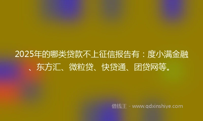2025年的哪类贷款不上征信报告有：度小满金融、东方汇、微粒贷、快贷通、团贷网等。