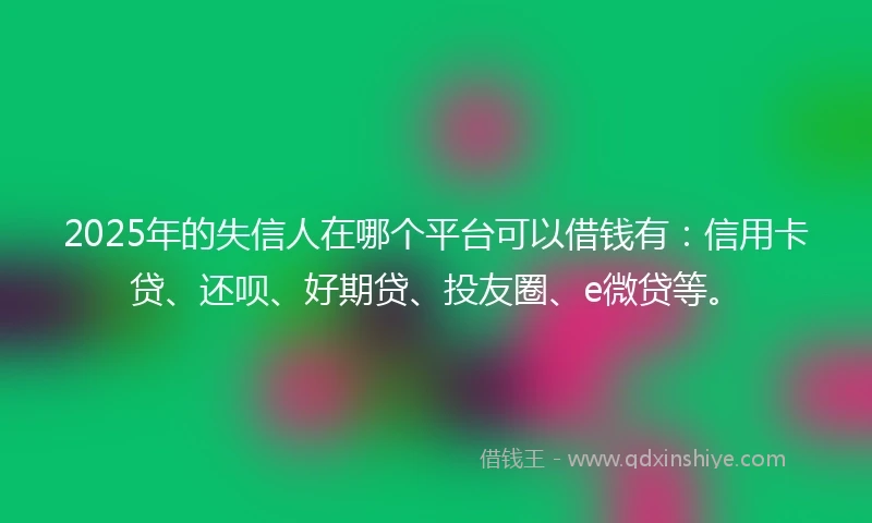 2025年的失信人在哪个平台可以借钱有：信用卡贷、还呗、好期贷、投友圈、e微贷等。