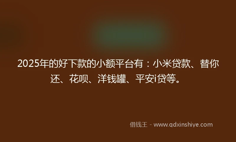 2025年的好下款的小额平台有：小米贷款、替你还、花呗、洋钱罐、平安i贷等。