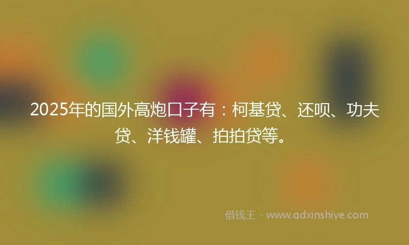 2025年的国外高炮口子有:柯基贷、还呗、功夫贷、洋钱罐、拍拍贷等。