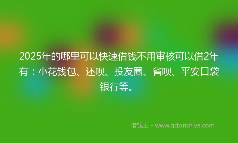 2025年的哪里可以快速借钱不用审核可以借2年有：小花钱包、还呗、投友圈、省呗、平安口袋银行等。