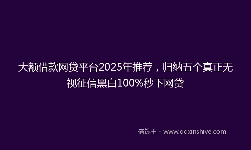 大额借款网贷平台2025年推荐，归纳五个真正无视征信黑白100%秒下网贷