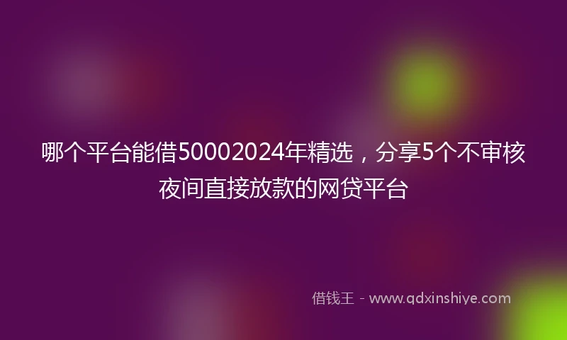 哪个平台能借50002024年精选，分享5个不审核夜间直接放款的网贷平台