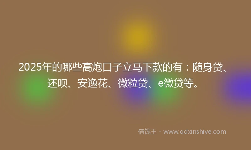 2025年的哪些高炮口子立马下款的有：随身贷、还呗、安逸花、微粒贷、e微贷等。