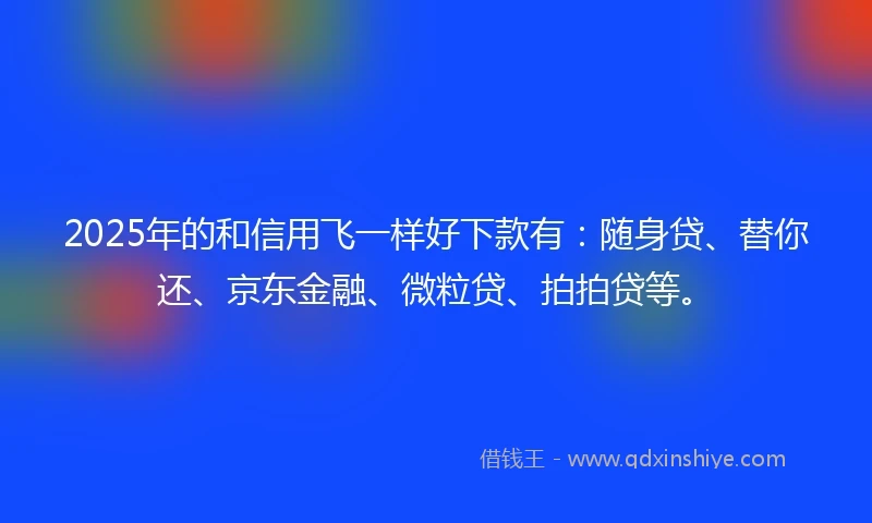 2025年的和信用飞一样好下款有：随身贷、替你还、京东金融、微粒贷、拍拍贷等。