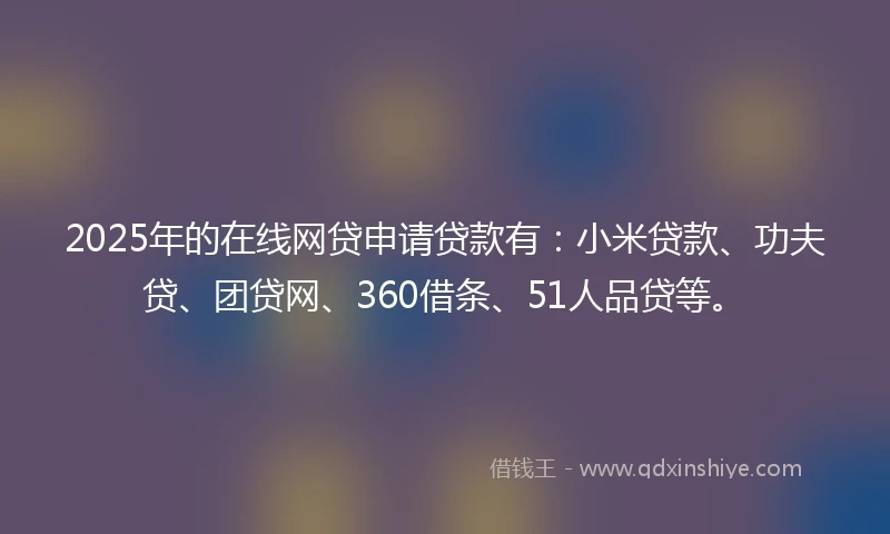 2025年的在线网贷申请贷款有：小米贷款、功夫贷、团贷网、360借条、51人品贷等。