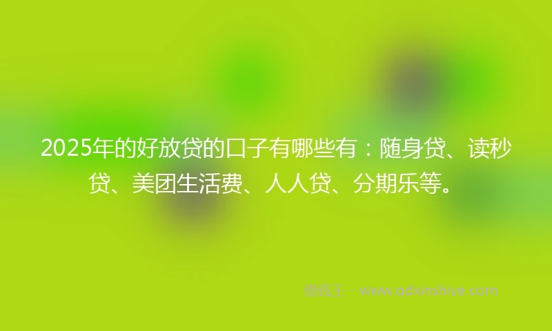 2025年的好放贷的口子有哪些有：随身贷、读秒贷、美团生活费、人人贷、分期乐等。