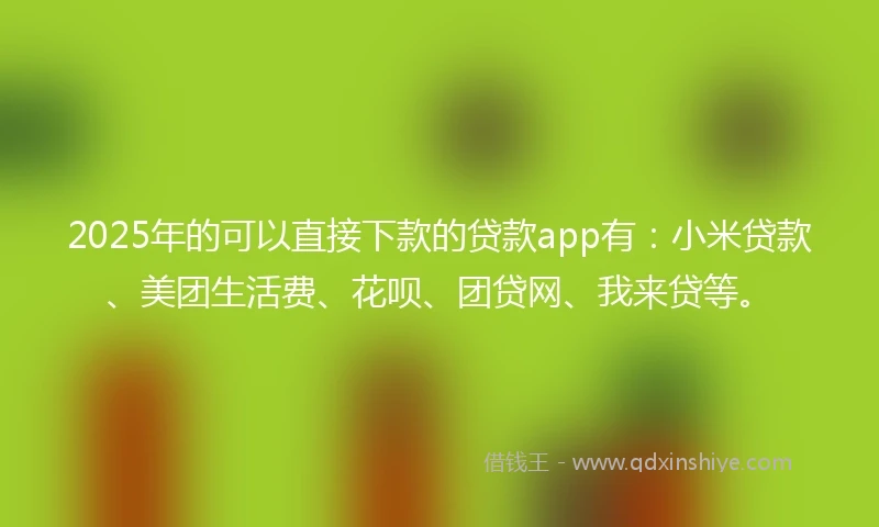 2025年的可以直接下款的贷款app有:小米贷款、美团生活费、花呗、团贷网、我来贷等。