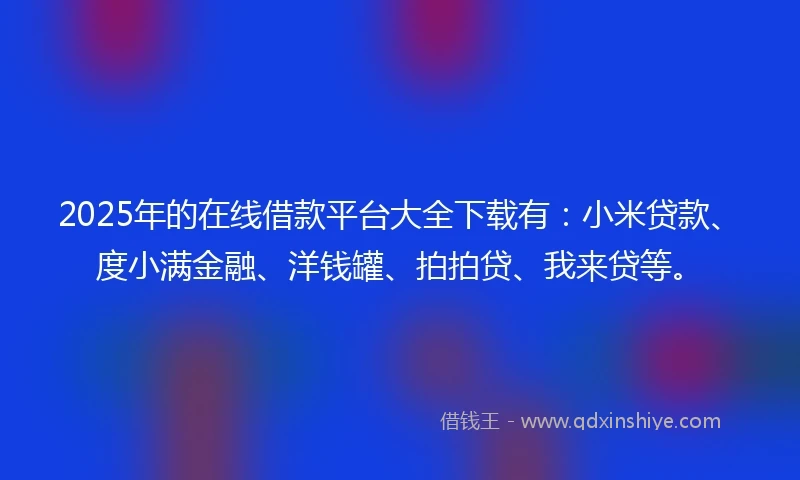 2025年的在线借款平台大全下载有：小米贷款、度小满金融、洋钱罐、拍拍贷、我来贷等。