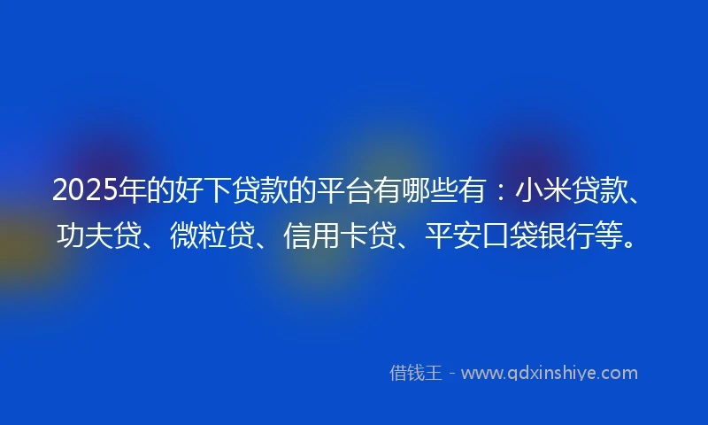 2025年的好下贷款的平台有哪些有：小米贷款、功夫贷、微粒贷、信用卡贷、平安口袋银行等。