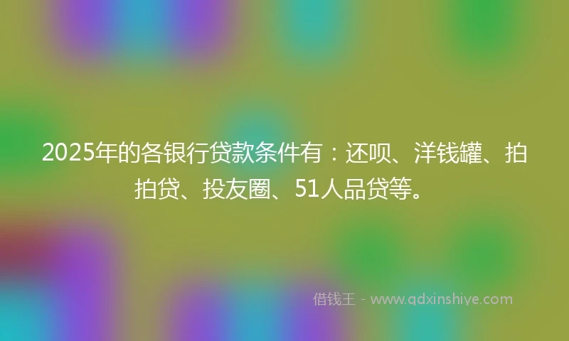 2025年的各银行贷款条件有：还呗、洋钱罐、拍拍贷、投友圈、51人品贷等。
