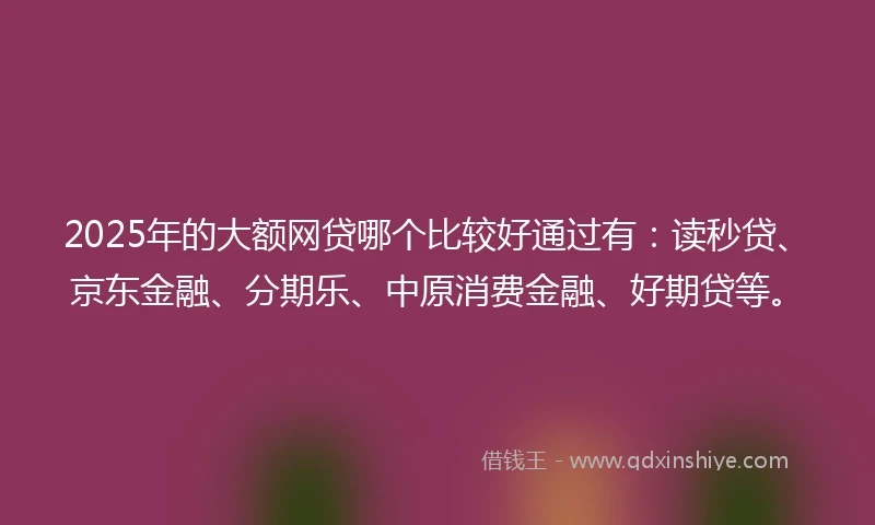 2025年的大额网贷哪个比较好通过有：读秒贷、京东金融、分期乐、中原消费金融、好期贷等。