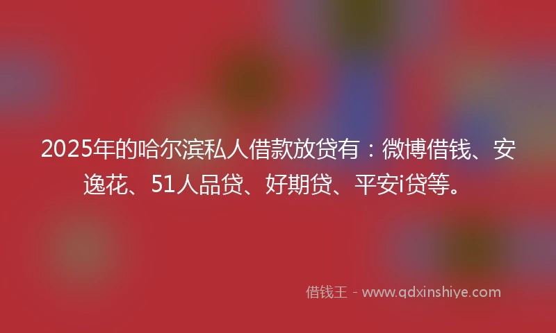 2025年的哈尔滨私人借款放贷有：微博借钱、安逸花、51人品贷、好期贷、平安i贷等。