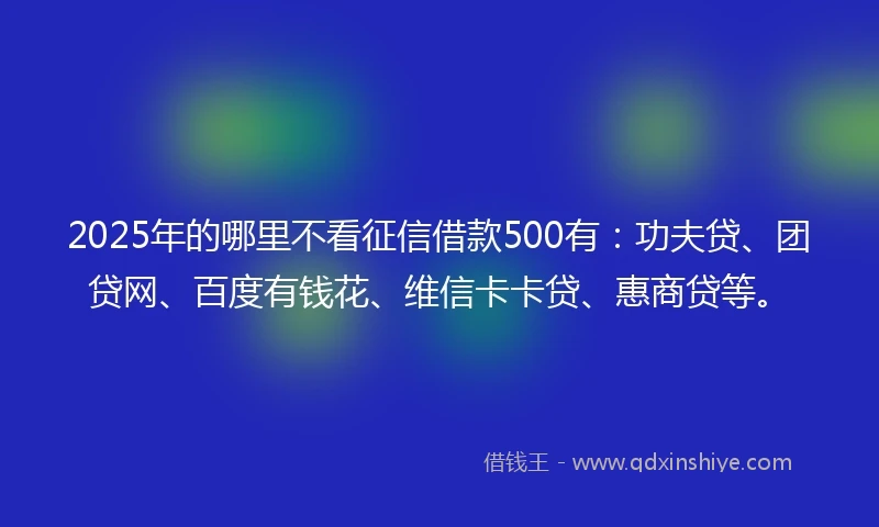 2025年的哪里不看征信借款500有：功夫贷、团贷网、百度有钱花、维信卡卡贷、惠商贷等。