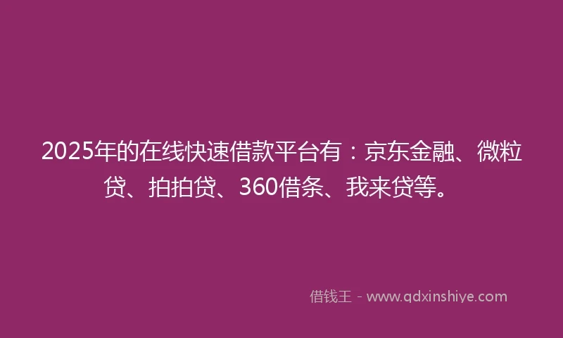 2025年的在线快速借款平台有：京东金融、微粒贷、拍拍贷、360借条、我来贷等。