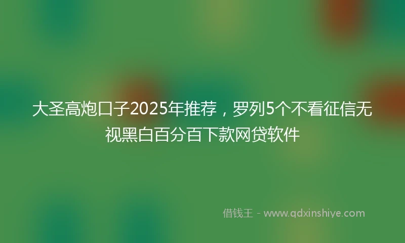 大圣高炮口子2025年推荐，罗列5个不看征信无视黑白百分百下款网贷软件