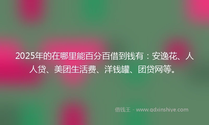 2025年的在哪里能百分百借到钱有:安逸花、人人贷、美团生活费、洋钱罐、团贷网等。