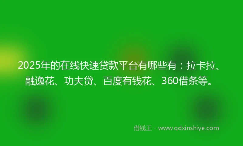 2025年的在线快速贷款平台有哪些有：拉卡拉、融逸花、功夫贷、百度有钱花、360借条等。