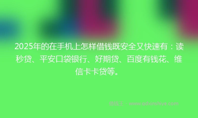 2025年的在手机上怎样借钱既安全又快速有：读秒贷、平安口袋银行、好期贷、百度有钱花、维信卡卡贷等。