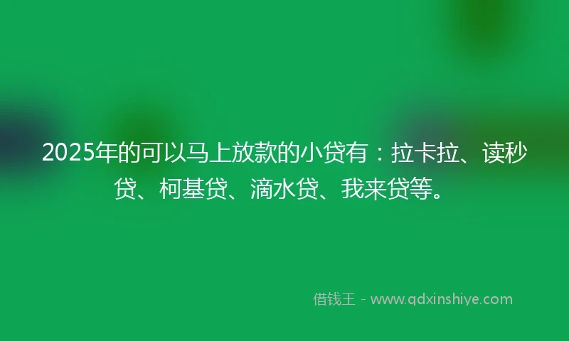 2025年的可以马上放款的小贷有：拉卡拉、读秒贷、柯基贷、滴水贷、我来贷等。