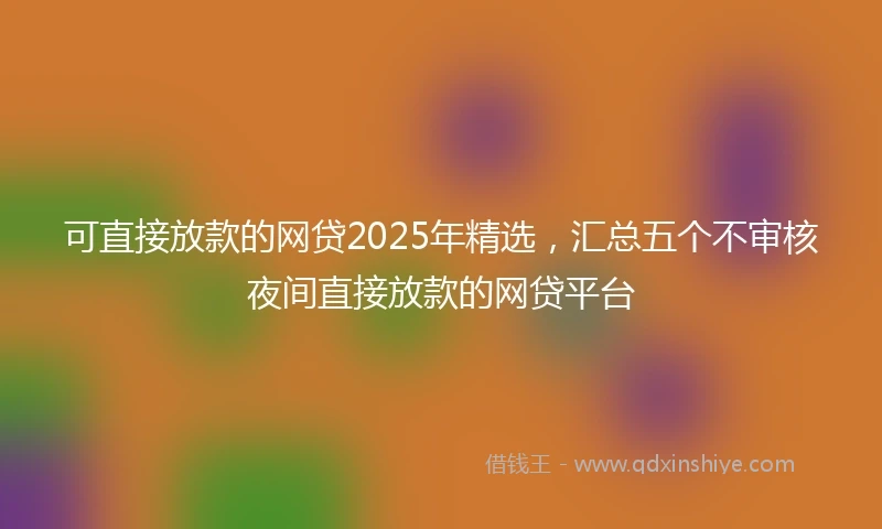 可直接放款的网贷2025年精选,汇总五个不审核夜间直接放款的网贷平台