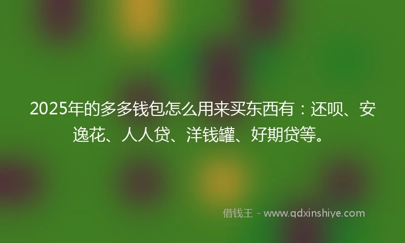 2025年的多多钱包怎么用来买东西有：还呗、安逸花、人人贷、洋钱罐、好期贷等。