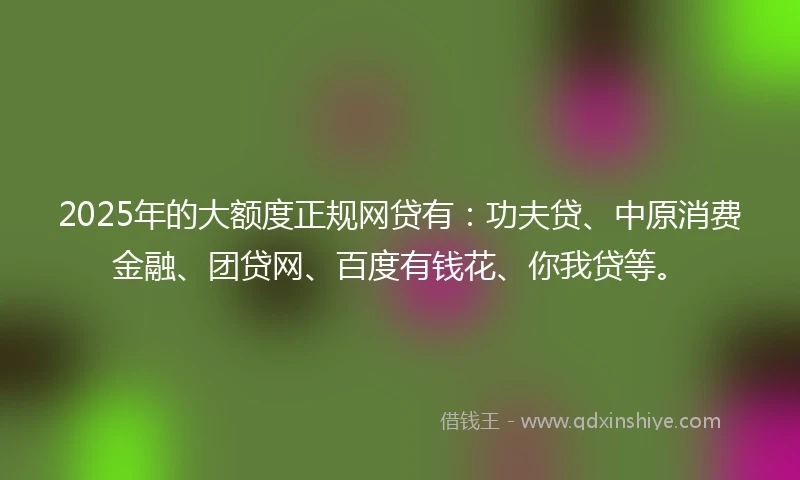 2025年的大额度正规网贷有：功夫贷、中原消费金融、团贷网、百度有钱花、你我贷等。