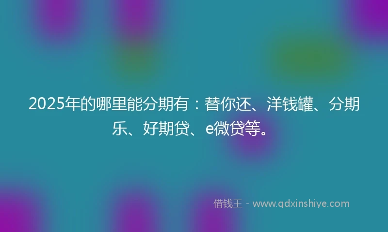 2025年的哪里能分期有：替你还、洋钱罐、分期乐、好期贷、e微贷等。