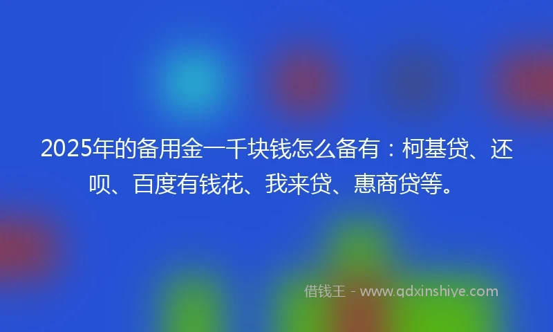 2025年的备用金一千块钱怎么备有：柯基贷、还呗、百度有钱花、我来贷、惠商贷等。