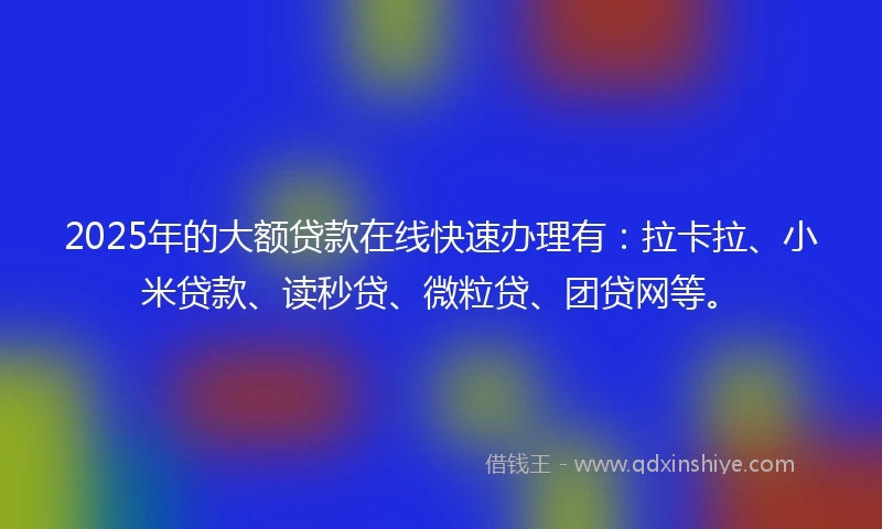 2025年的大额贷款在线快速办理有：拉卡拉、小米贷款、读秒贷、微粒贷、团贷网等。