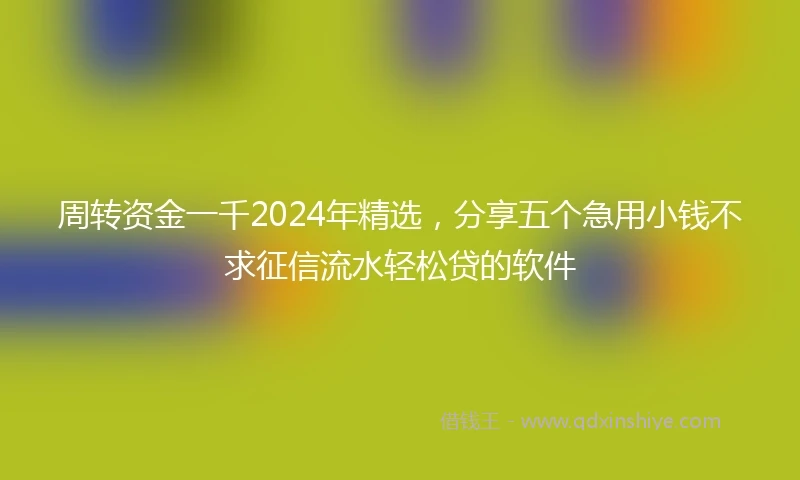 周转资金一千2024年精选，分享五个急用小钱不求征信流水轻松贷的软件