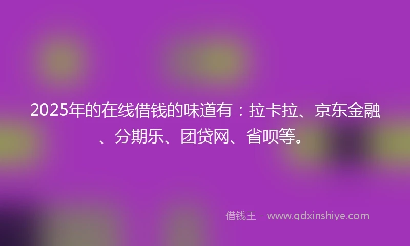 2025年的在线借钱的味道有：拉卡拉、京东金融、分期乐、团贷网、省呗等。