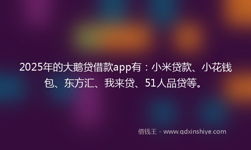 2025年的大鹅贷借款app有：小米贷款、小花钱包、东方汇、我来贷、51人品贷等。