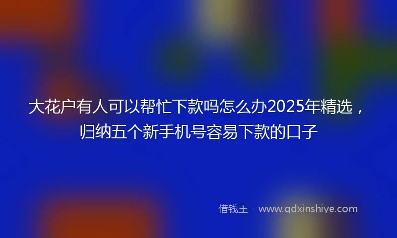 大花户有人可以帮忙下款吗怎么办2025年精选，归纳五个新手机号容易下款的口子