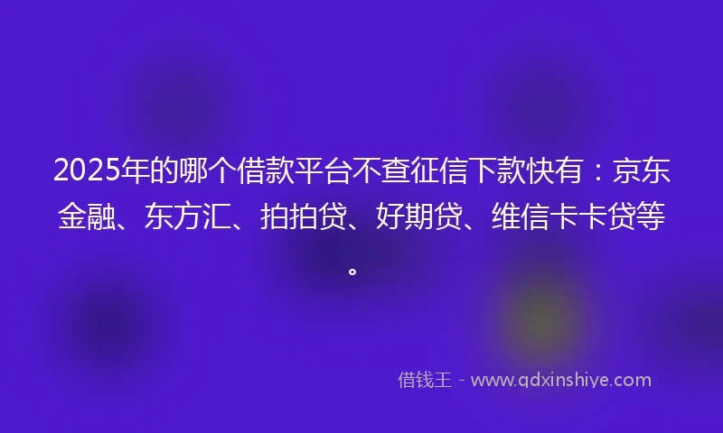 2025年的哪个借款平台不查征信下款快有：京东金融、东方汇、拍拍贷、好期贷、维信卡卡贷等。