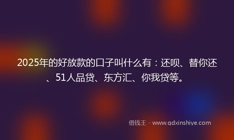 2025年的好放款的口子叫什么有：还呗、替你还、51人品贷、东方汇、你我贷等。