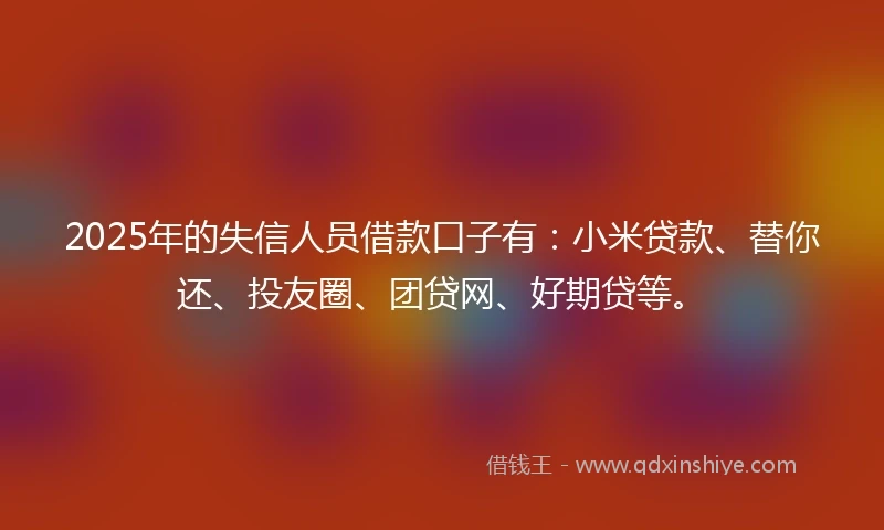 2025年的失信人员借款口子有：小米贷款、替你还、投友圈、团贷网、好期贷等。