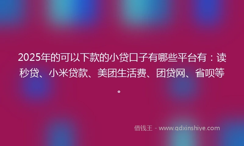 2025年的可以下款的小贷口子有哪些平台有：读秒贷、小米贷款、美团生活费、团贷网、省呗等。