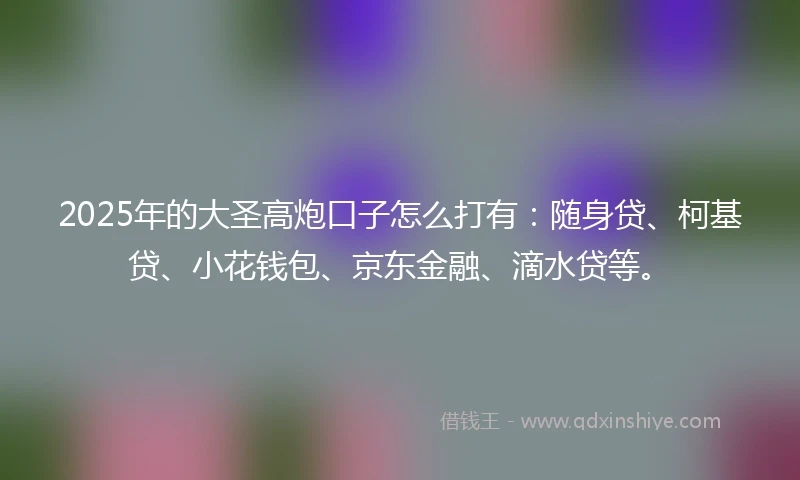2025年的大圣高炮口子怎么打有：随身贷、柯基贷、小花钱包、京东金融、滴水贷等。