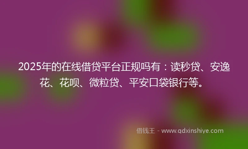 2025年的在线借贷平台正规吗有：读秒贷、安逸花、花呗、微粒贷、平安口袋银行等。
