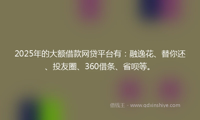 2025年的大额借款网贷平台有：融逸花、替你还、投友圈、360借条、省呗等。