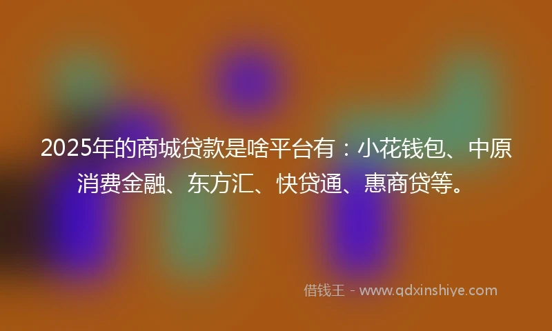 2025年的商城贷款是啥平台有:小花钱包、中原消费金融、东方汇、快贷通、惠商贷等。