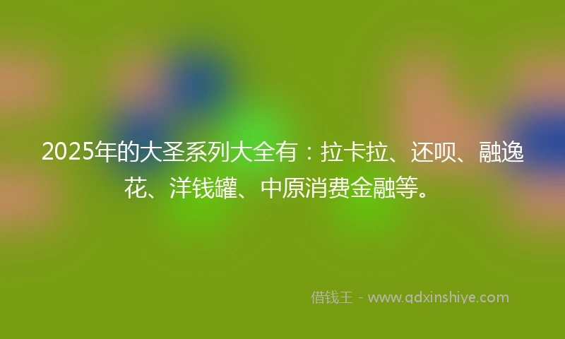 2025年的大圣系列大全有：拉卡拉、还呗、融逸花、洋钱罐、中原消费金融等。