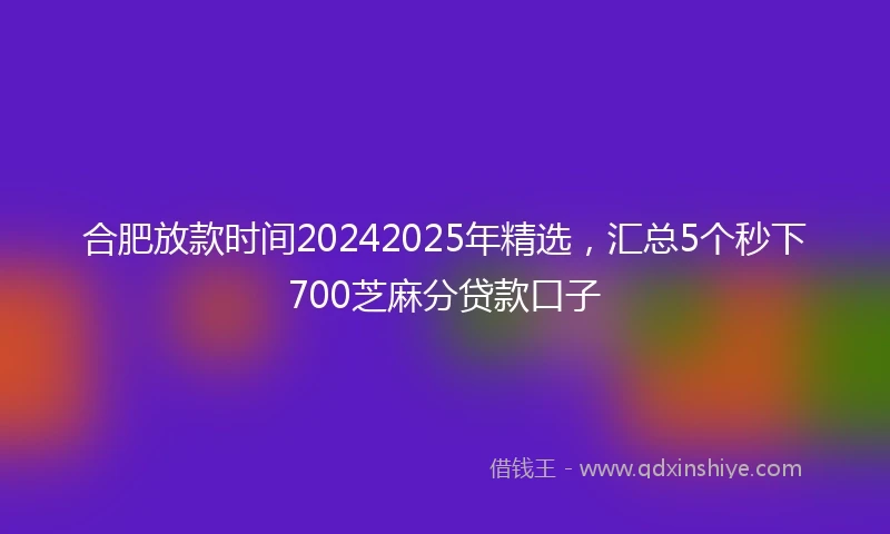 合肥放款时间20242025年精选,汇总5个秒下700芝麻分贷款口子
