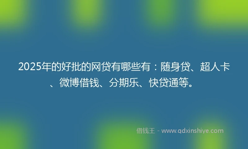 2025年的好批的网贷有哪些有：随身贷、超人卡、微博借钱、分期乐、快贷通等。