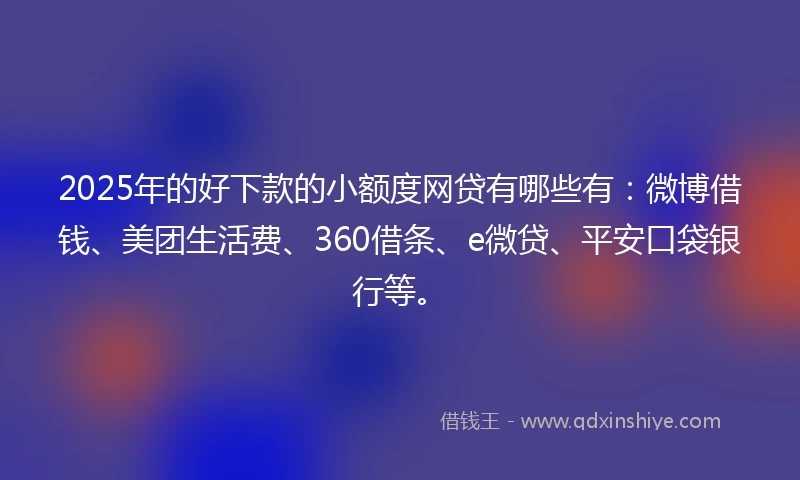 2025年的好下款的小额度网贷有哪些有：微博借钱、美团生活费、360借条、e微贷、平安口袋银行等。