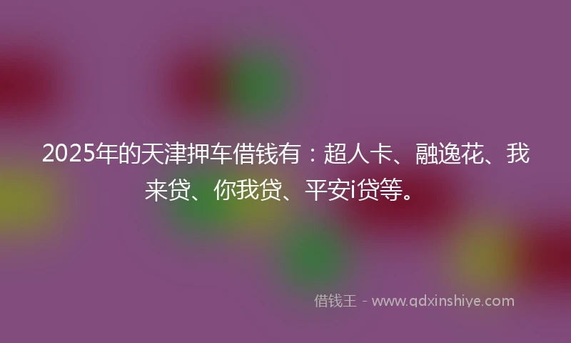 2025年的天津押车借钱有：超人卡、融逸花、我来贷、你我贷、平安i贷等。